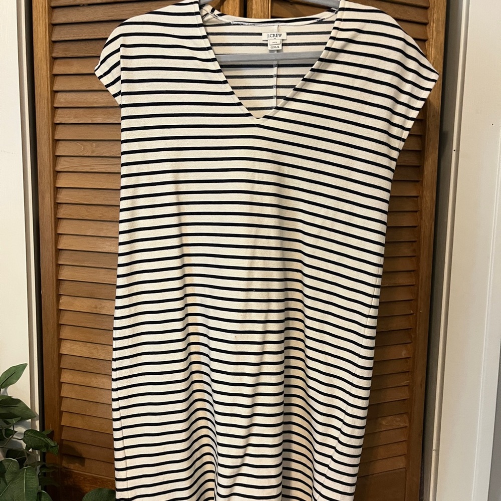 J. Crew Black and White Striped Midi Dress